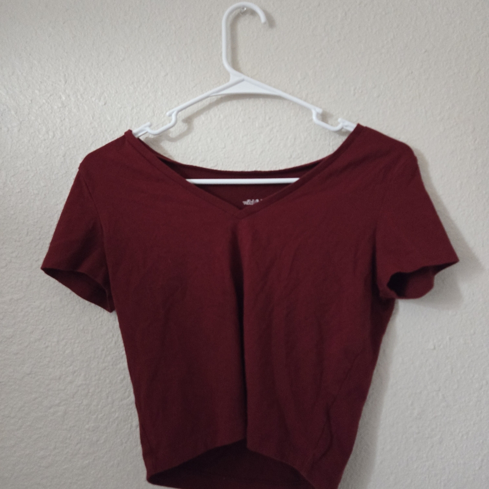 Wild Fable Maroon V-Neck Crop Top